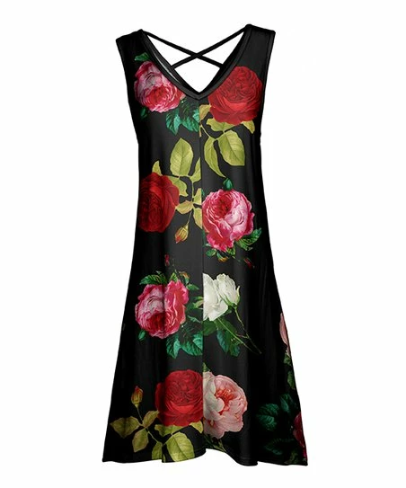 Lily | Black & Red Floral Crisscross-Back Sleeveless Dress - Women & Plus 1 Lily | Black & Red Floral Crisscross-Back Sleeveless Dress - Women & Plus