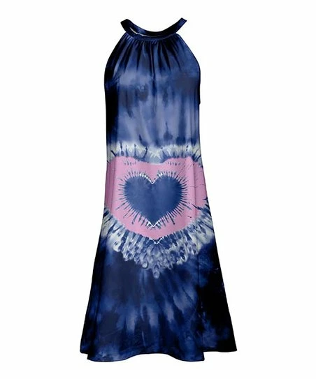 Lily | Blue & Pink Tie-Dye Heart Yoke Dress - Women 1 Lily | Blue & Pink Tie-Dye Heart Yoke Dress - Women