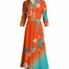 Lily | Orange & Turquoise Gradient-Floral Tie-Waist Maxi Shirt Dress - Women & Plus