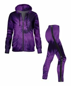Lily | Purple Tie-Dye Active Zip-Up Hoodie & Side-Stripe Leggings - Women & Plus