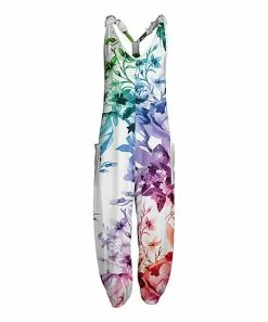 Lily | White & Aqua Floral Pocket Racerback Jumpsuit - Women