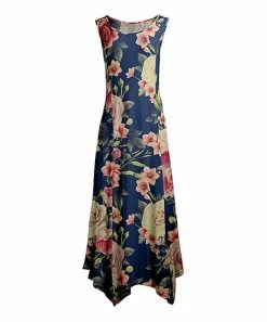 Lily | Navy & Pink Floral Sleeveless Handkerchief Maxi Dress - Women & Plus