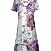 Lily | White & Purple Floral Crisscross-Back V-Neck Dress - Women