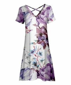 Lily | White & Purple Floral Crisscross-Back V-Neck Dress - Women