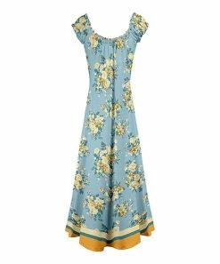 Lily | Blue & Yellow Floral Short-Sleeve Maxi Dress - Women