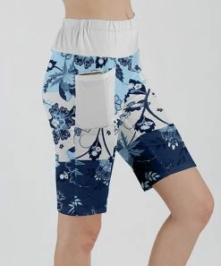 Lily | Blue & White Floral Pocket Bike Shorts - Plus