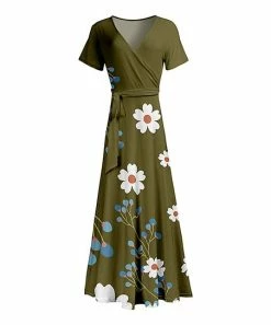 Lily | Olive & White Floral Belted Surplice Maxi Dress - Women & Plus