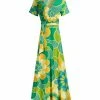 Lily | Green & Gold Floral Belted Surplice Maxi Dress - Plus