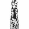 Lily | White & Black Damask Sleeveless Belted Tie-Back Maxi Dress - Women & Plus