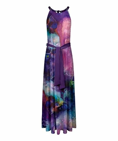 Lily | Purple & Pink Tie-Dye Sleeveless Belted Tie-Back Maxi Dress - Women 1 Lily | Purple & Pink Tie-Dye Sleeveless Belted Tie-Back Maxi Dress - Women