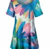 Lily | Blue & Pink Floral Short-Sleeve Scoop Neck Tunic - Women & Plus