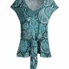 Lily | Teal & White Paisley Tie-Waist V-Neck Top - Women