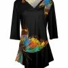 Lily | Black & Blue Butterfly V-Neck Three-Quarter Sleeve Tunic - Women