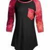 Lily | Red & Black Celestial Three-Quarter Sleeve Raglan Tunic - Women
