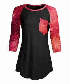Lily | Red & Black Celestial Three-Quarter Sleeve Raglan Tunic - Women