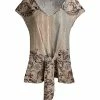 Lily | Brown & Beige Floral Paisley Tie-Waist V-Neck Top - Women