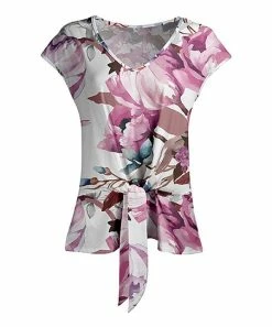 Lily | White & Rose Floral Tie-Waist V-Neck Top - Women & Plus