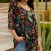 Lily | Black Multicolor Floral Leopard V-Neck Layered-Sleeve Tunic - Women & Plus