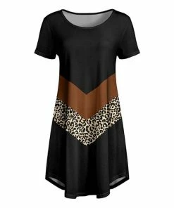 Lily | Black & Brown Leopard Chevron Short-Sleeve A-Line Dress - Women & Plus