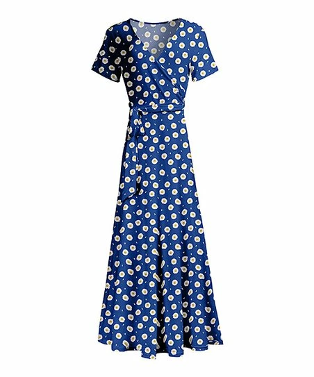 Lily | Blue & Yellow Floral Belted Surplice Maxi Dress - Women 1 Lily | Blue & Yellow Floral Belted Surplice Maxi Dress - Women