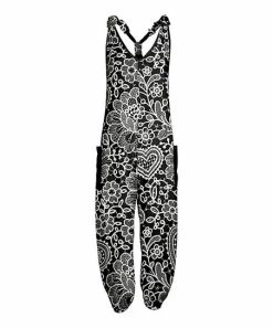 Lily | Black & White Floral Heart Racerback Pocket Jumpsuit - Women