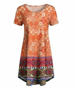 Lily | Orange & Blue Arabesque Short-Sleeve A-Line Dress - Women