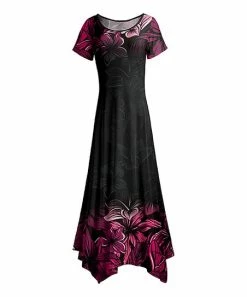 Lily | Black & Pink Floral Short-Sleeve Maxi Handkerchief Dress - Women & Plus