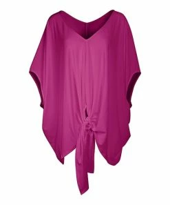 Lily | Fuchsia Tie-Hem Cape-Sleeve Tunic - Women