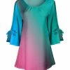 Lily | Pink & Teal Gradient Bow-Accent Bell-Sleeve Tunic - Women