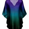 Lily | Purple & Teal Gradient Dolman-Sleeve V-Neck Tunic - Plus
