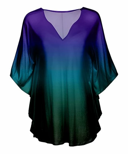 Lily | Purple & Teal Gradient Dolman-Sleeve V-Neck Tunic - Plus 1 Lily | Purple & Teal Gradient Dolman-Sleeve V-Neck Tunic - Plus