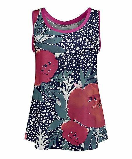 Lily | Navy & Fuchsia Floral Polka Dot Relaxed-Fit Tank - Women 1 Lily | Navy & Fuchsia Floral Polka Dot Relaxed-Fit Tank - Women