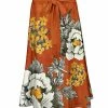 Lily | Orange & Yellow Floral Tie-Waist Midi Skirt - Plus