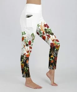 Lily | White & Red Floral Side-Pocket Leggings - Plus