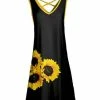 Lily | Black & Yellow Sunflower Crisscross-Back Sleeveless Dress - Women & Plus