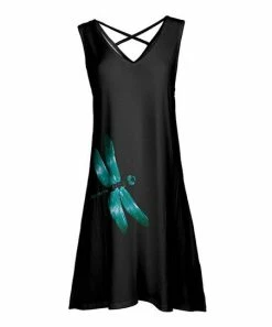 Lily | Black & Teal Dragonfly Crisscross-Back Sleeveless Dress - Women & Plus