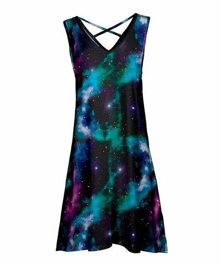 Lily | Blue Tie-Dye Cosmic Crisscross-Back Sleeveless Dress - Women & Plus 1 Lily | Blue Tie-Dye Cosmic Crisscross-Back Sleeveless Dress - Women & Plus