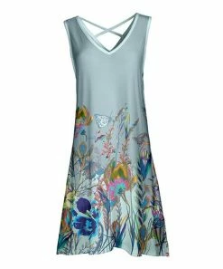 Lily | Aqua & Yellow Floral Crisscross-Back Sleeveless Dress - Women