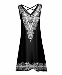 Lily | Black & White Arabesque Crisscross-Back Sleeveless Dress - Women & Plus