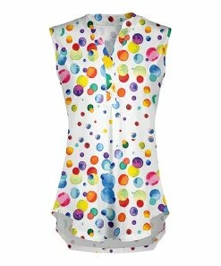 Lily | White & Red Multicolor Polka Dot Button-Front Sleeveless Tunic - Plus