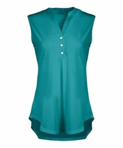 Lily | Turquoise Button-Front Sleeveless Tunic - Women