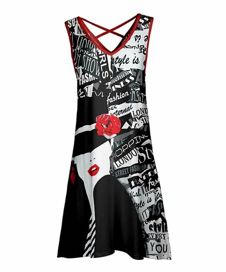 Lily | Black & Red 'Fashion' Crisscross-Back Sleeveless Dress - Women & Plus 1 Lily | Black & Red 'Fashion' Crisscross-Back Sleeveless Dress - Women & Plus