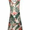 Lily | Green & Coral Tropical Crisscross-Back Sleeveless Dress - Women