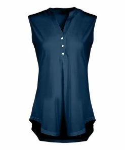 Lily | Navy Button-Front Sleeveless Tunic - Plus