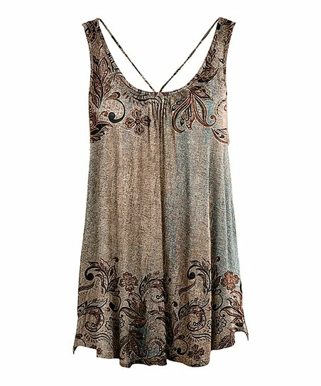 Lily | Beige & Brown Floral Sleeveless Swing Tunic - Women 1 Lily | Beige & Brown Floral Sleeveless Swing Tunic - Women
