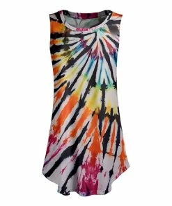 Lily | White & Orange Multicolor Tie-Dye Sleeveless Tunic - Women