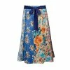 Lily | Blue & Orange Floral Bow-Sash A-Line Skirt - Women