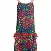 Lily | Navy & Red Floral Drop-Waist Drawstring Sleeveless Tunic - Women