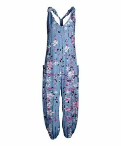 Lily | Blue & Pink Floral Racerback Pocket Jumpsuit - Plus