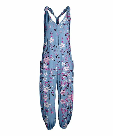 Lily | Blue & Pink Floral Racerback Pocket Jumpsuit - Plus 1 Lily | Blue & Pink Floral Racerback Pocket Jumpsuit - Plus